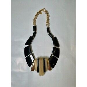 Vintage Necklace Black Clear Frosty Lucite Chunky Bib Choker Parklane Gold Tone